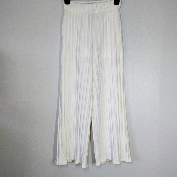 Free People Beach Cropped Ribbed Pants White Cream Comfy Pull On Size XS - Picture 12 of 12